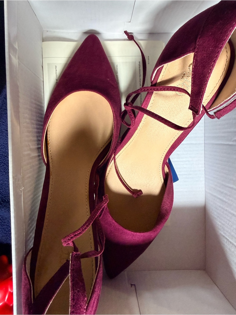 Cato Burgundy Pointed-Toe Lace-Up Flats